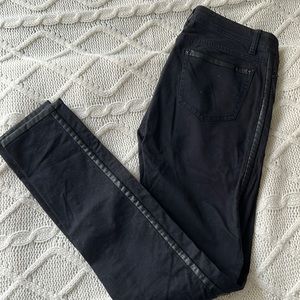 Aritzia Wilfred Black Denim Skinny Jeans with Leather Trim